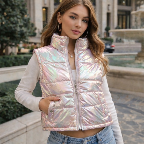 Juicy Couture Jackets & Blazers - Juicy Couture Iridescent Puffer Vest Size Small NWT Holographic Pink